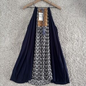 THML Navy BoHo Dress Embroidery High Neck Lined Size XXL